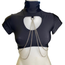 Load image into Gallery viewer, BLACK | Underboob Mock Neck Crop Top With Cut out and Chain, Women's Festival Top, Rave Top
