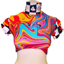 Load image into Gallery viewer, MIDNIGHT SWIRL | Crop Turtle Neck, Women's Festival Top, Rave Top