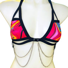 Load image into Gallery viewer, MIDNIGHT SWIRL | Chain Cage Top, Festival Top, Rave Top with Chains