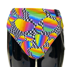 Load image into Gallery viewer, RETRO RAVE | High Waisted High Cut Bottoms with side chain, Festival Bottoms, Rave Bottoms, Black Rave Outfit