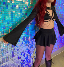 Load image into Gallery viewer, BLACK | Long Bell Sleeve Buckle Top, Women's Festival Top, Rave Top