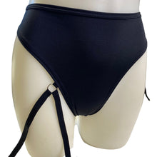 Load image into Gallery viewer, BLACK | High Waisted High Cut Chain Bottoms with Leg Wrap, Festival Bottoms, Rave Bottoms, Black Rave Outfit