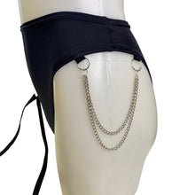 Load image into Gallery viewer, BLACK | High Waisted High Cut Chain Bottoms with Leg Wrap, Festival Bottoms, Rave Bottoms, Black Rave Outfit