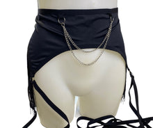Load image into Gallery viewer, BLACK | Leg Wrap Garter Belt With fringe and chains