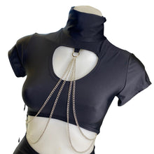 Load image into Gallery viewer, BLACK | Underboob Mock Neck Crop Top With Cut out and Chain, Women's Festival Top, Rave Top