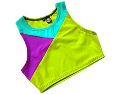 Load image into Gallery viewer, TRI COLOR| Purple + Turquoise + Green | Ready To Ship | Limited Edition Sporty Crop Top, Women's Festival Top, Rave Top