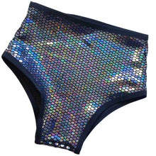 Load image into Gallery viewer, DISCO QUEEN | Black Holo | High Waisted Bottoms, Festival Bottoms, Rave Bottoms, Sparkle Rave Outfit
