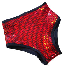 Load image into Gallery viewer, DISCO QUEEN | Red Holo | High Waisted Bottoms, Festival Bottoms, Rave Bottoms, Sparkle Rave Outfit