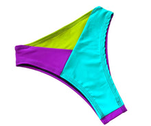 Load image into Gallery viewer, TRI COLOR | Purple + Turquoise + Green | Ready to Ship | High Waisted High Cut Bottoms, Festival Bottoms, Rave Bottoms, Rainbow Rave Outfit