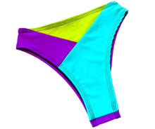 Load image into Gallery viewer, TRI COLOR | Purple + Turquoise + Green | Ready to Ship | High Waisted High Cut Bottoms, Festival Bottoms, Rave Bottoms, Rainbow Rave Outfit