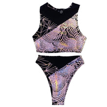 Load image into Gallery viewer, TRI COLOR| Reflective + Black | Ready To Ship | Limited Edition Sporty Crop Top, Women's Festival Top, Rave Top