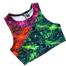 Load image into Gallery viewer, TRI COLOR| Cyber Grid | Ready To Ship | Limited Edition Sporty Crop Top, Women's Festival Top, Rave Top