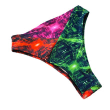 Load image into Gallery viewer, TRI COLOR | Cyber Grid | Ready to Ship | High Waisted High Cut Bottoms, Festival Bottoms, Rave Bottoms, Rainbow Rave Outfit