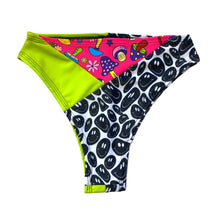 Load image into Gallery viewer, TRI COLOR | Mushroom Smiley | Ready to Ship | High Waisted High Cut Bottoms, Festival Bottoms, Rave Bottoms, Rainbow Rave Outfit