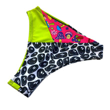Load image into Gallery viewer, TRI COLOR | Mushroom Smiley | Ready to Ship | High Waisted High Cut Bottoms, Festival Bottoms, Rave Bottoms, Rainbow Rave Outfit