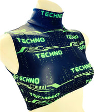 Load image into Gallery viewer, GREEN TECHNO | Underboob Mock Neck Crop Top Sleeveless , Women's Festival Top, Rave Top