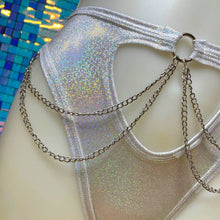 Load image into Gallery viewer, COSMIC | High Waisted High Cut Chain Bottoms wit cut out, Festival Bottoms, Rave Bottoms, Black Rave Outfit