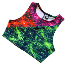 Load image into Gallery viewer, TRI COLOR| Cyber Grid | Ready To Ship | Limited Edition Sporty Crop Top, Women's Festival Top, Rave Top