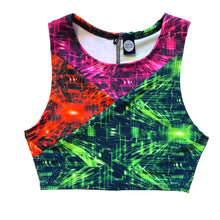 Load image into Gallery viewer, TRI COLOR| Cyber Grid | Ready To Ship | Limited Edition Sporty Crop Top, Women's Festival Top, Rave Top