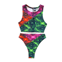 Load image into Gallery viewer, TRI COLOR| Cyber Grid | Ready To Ship | Limited Edition Sporty Crop Top, Women's Festival Top, Rave Top