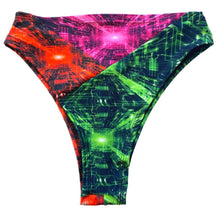 Load image into Gallery viewer, TRI COLOR | Cyber Grid | Ready to Ship | High Waisted High Cut Bottoms, Festival Bottoms, Rave Bottoms, Rainbow Rave Outfit