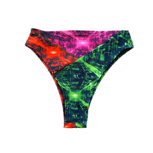 Load image into Gallery viewer, TRI COLOR | Cyber Grid | Ready to Ship | High Waisted High Cut Bottoms, Festival Bottoms, Rave Bottoms, Rainbow Rave Outfit