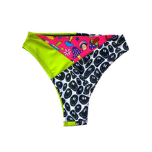 Load image into Gallery viewer, TRI COLOR | Mushroom Smiley | Ready to Ship | High Waisted High Cut Bottoms, Festival Bottoms, Rave Bottoms, Rainbow Rave Outfit
