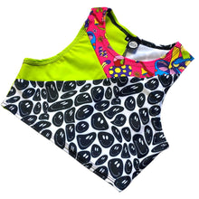 Load image into Gallery viewer, TRI COLOR| Mushroom Smiley | Ready To Ship | Limited Edition Sporty Crop Top, Women's Festival Top, Rave Top