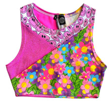 Load image into Gallery viewer, TRI COLOR|Happy Daisy | Ready To Ship | Limited Edition Sporty Crop Top, Women's Festival Top, Rave Top
