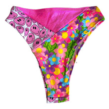 Load image into Gallery viewer, TRI COLOR | Happy Daisy | Ready to Ship | High Waisted High Cut Bottoms, Festival Bottoms, Rave Bottoms, Rainbow Rave Outfit