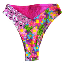Load image into Gallery viewer, TRI COLOR | Happy Daisy | Ready to Ship | High Waisted High Cut Bottoms, Festival Bottoms, Rave Bottoms, Rainbow Rave Outfit