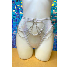 Load image into Gallery viewer, COSMIC | High Waisted High Cut Chain Bottoms wit cut out, Festival Bottoms, Rave Bottoms, Black Rave Outfit