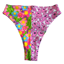 Load image into Gallery viewer, TRI COLOR | Happy Daisy | Ready to Ship | High Waisted High Cut Bottoms, Festival Bottoms, Rave Bottoms, Rainbow Rave Outfit