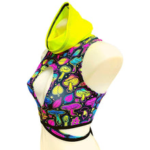Load image into Gallery viewer, ELECTRIC MUSHROOM |  cowl Neck Crop Top With Wrap Front, Women's Festival Top, Rave Top