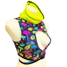 Load image into Gallery viewer, ELECTRIC MUSHROOM |  cowl Neck Crop Top With Wrap Front, Women's Festival Top, Rave Top