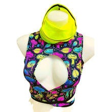 Load image into Gallery viewer, ELECTRIC MUSHROOM |  cowl Neck Crop Top With Wrap Front, Women's Festival Top, Rave Top