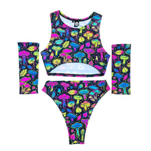 Load image into Gallery viewer, ELECTRIC MUSHROOM | High Waisted High Cut Bottoms, Festival Bottoms, Rave Bottoms, Black Rave Outfit