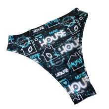 Load image into Gallery viewer, HOUSE MUSIC | High Waisted High Cut Bottoms, Festival Bottoms, Rave Bottoms, Black Rave Outfit