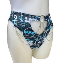 Load image into Gallery viewer, HOUSE MUSIC | High Waisted High Cut Chain Bottoms wit cut out, Festival Bottoms, Rave Bottoms, Black Rave Outfit
