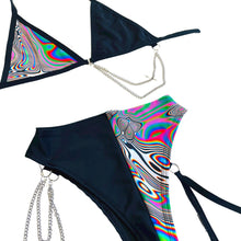 Load image into Gallery viewer, LUCID DREAMS | Mismatch Triangle Chain Top + High Waisted High Cut Chain Bottoms with Leg Wrap, Women's Festival Outfit, Rave Set