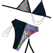 Load image into Gallery viewer, LUCID DREAMS | Mismatch Triangle Chain Top + High Waisted High Cut Chain Bottoms with Leg Wrap, Women's Festival Outfit, Rave Set