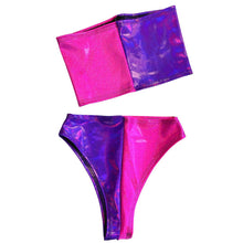 Load image into Gallery viewer, CHESHIRE CAT | Tube Top + High Waisted High Cut Bottoms | Women's Festival Outfit, Rave Set | Alice in Wonderland Costume | Pink and Purple