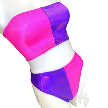 Load image into Gallery viewer, CHESHIRE CAT | Tube Top + High Waisted High Cut Bottoms | Women's Festival Outfit, Rave Set | Alice in Wonderland Costume | Pink and Purple