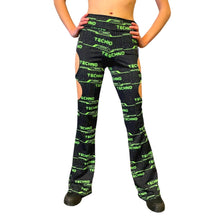 Load image into Gallery viewer, GREEN TECHNO | Cut Out Flare Bell Bottom Pants, Festival Bottoms, Rave Pants, Yoga Pants