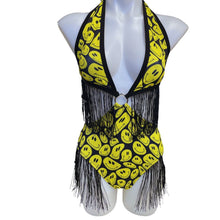Load image into Gallery viewer, YELLOW HAPPY | Leah Bodysuit | Strappy Bodysuit with Black Fringe