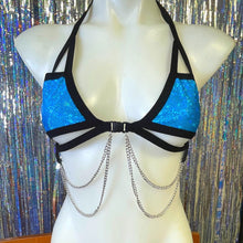 Load image into Gallery viewer, ALICE BLUE | Sparkle Blue | Chain Cage Top, Festival Top, Rave Top with Chains