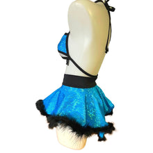 Load image into Gallery viewer, ALICE BLUE | High Low Circle Skirt, Rave Skirt, Festival Bottom with Fluff Trim