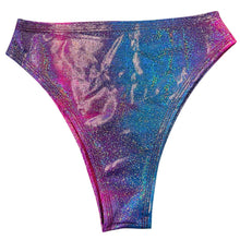 Load image into Gallery viewer, FESTIE BESTIE | Pink/Blue Holographic High Waisted High Cut Bottoms, Festival Bottoms, Rave Bottoms, Rave Outfit