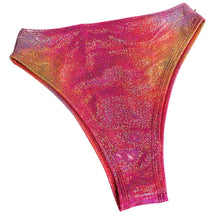 Load image into Gallery viewer, FESTIE BESTIE | Pink/Orange Holographic High Waisted High Cut Bottoms, Festival Bottoms, Rave Bottoms, Rave Outfit