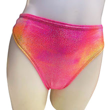 Load image into Gallery viewer, FESTIE BESTIE | Pink/Orange Holographic High Waisted High Cut Bottoms, Festival Bottoms, Rave Bottoms, Rave Outfit